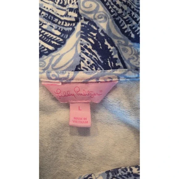 Lilly Pulitzer Blue White Shell Print Quarter Zip Long Sleeve Pullover Women's L - Picture 2 of 9